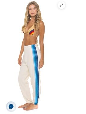 Aviator Nation 5 Stripe Sweatpants Vintage White Blue Womens Medium
